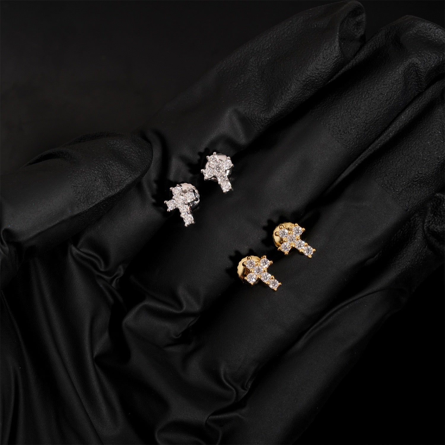Moissanite Cross Stud Earrings Screw Back - 925 Sterling Silver — product image 5