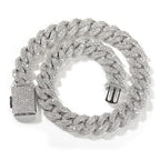 18mm iced box clasp Cuban chain necklace with brilliant CZ stones in silver hip hop jewelry style
