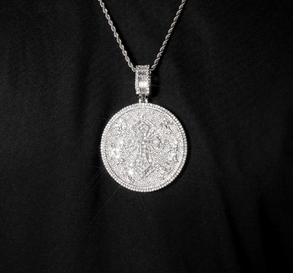 VVS Moissanite Imperial Cross Medallion Pendant - 925 Sterling Silver