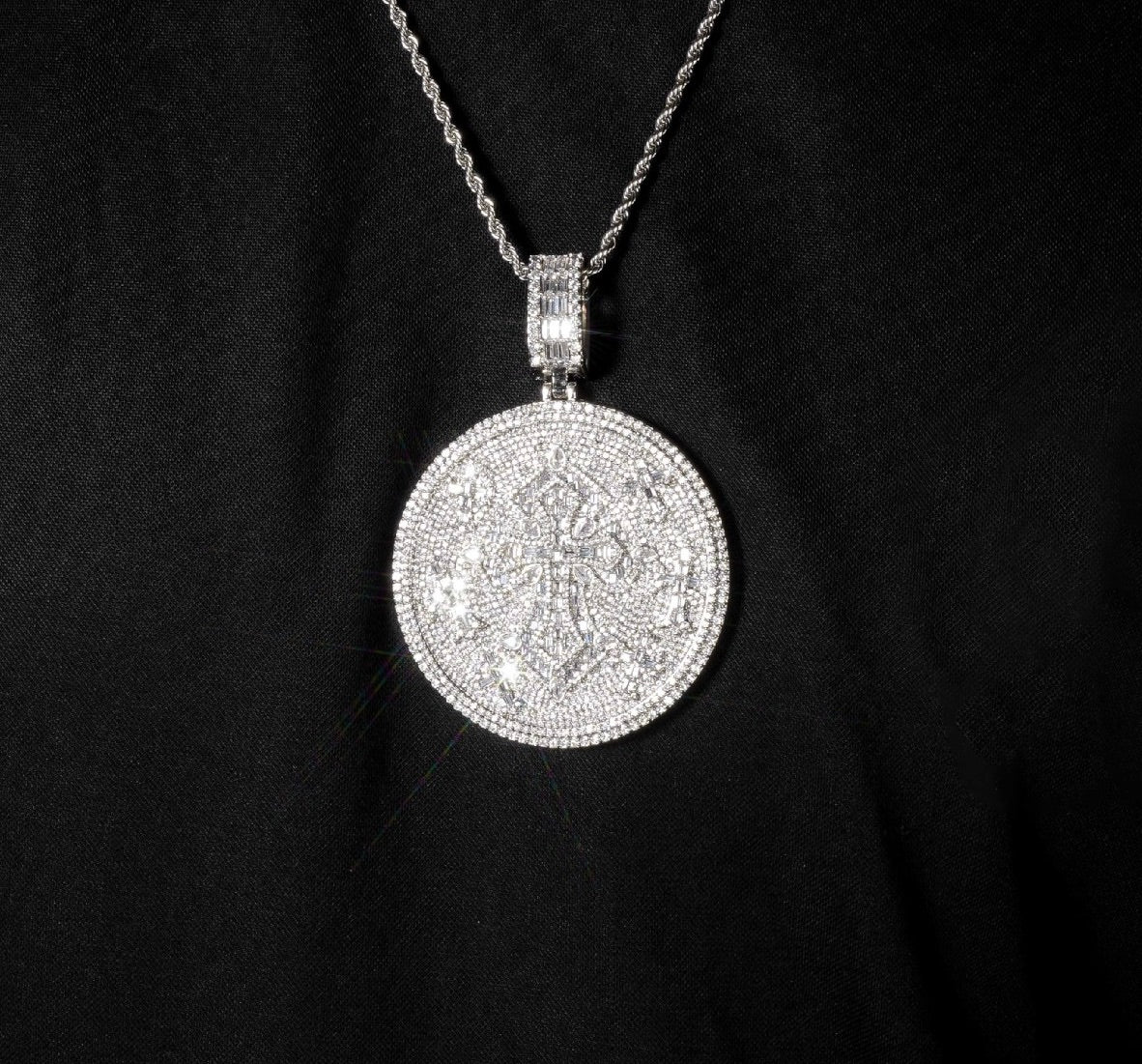VVS Moissanite Imperial Cross Medallion Pendant - 925 Sterling Silver