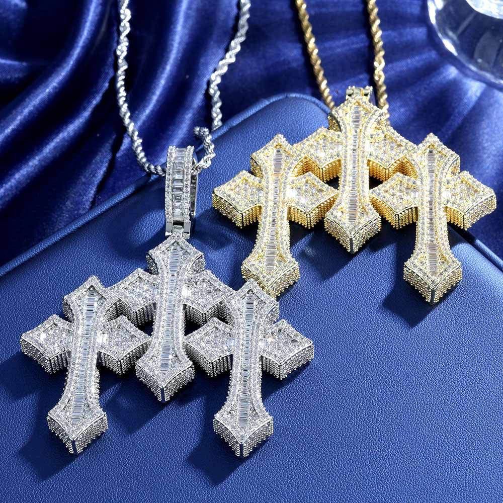 Iced Out 3 Cross Pendant- Miles Jewellery