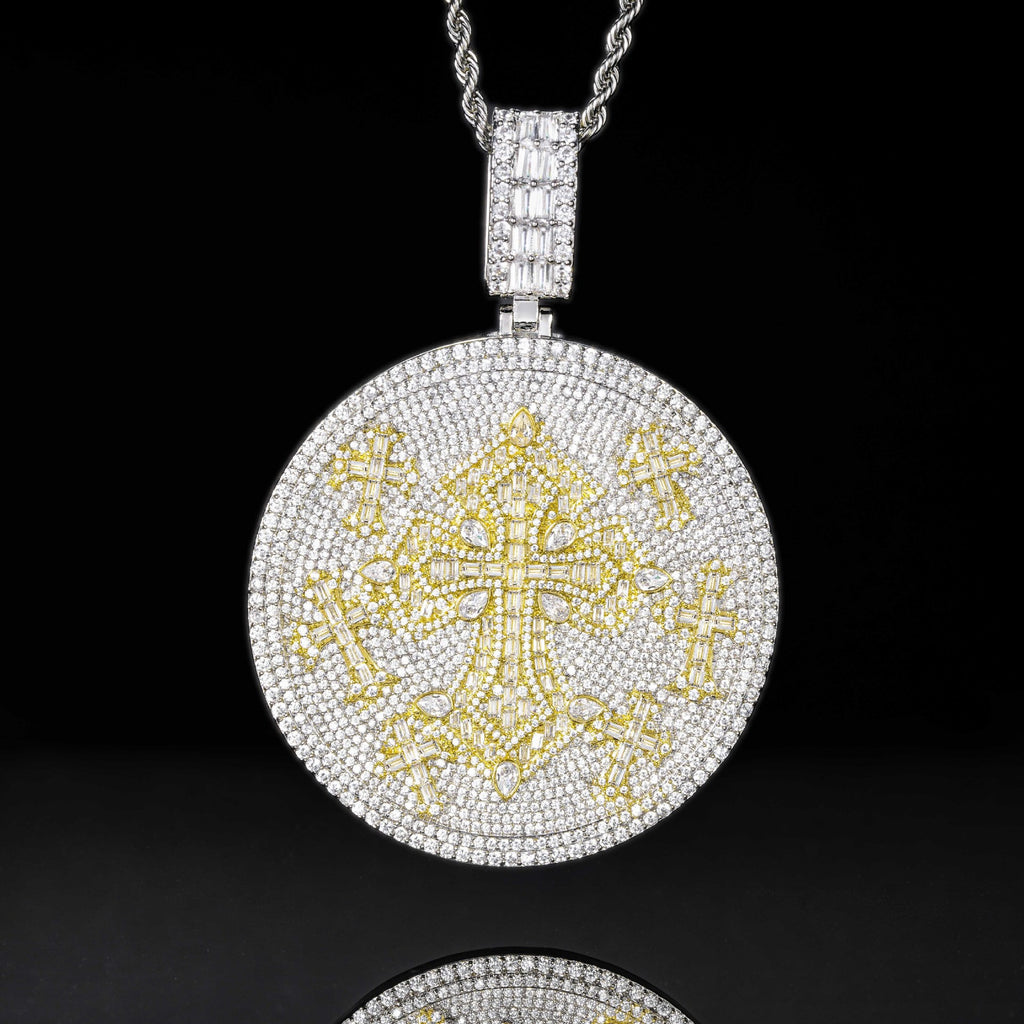VVS Moissanite Imperial Cross Medallion Pendant - 925 Sterling Silver