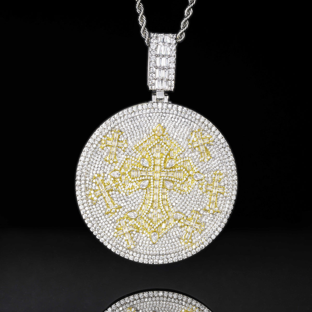 VVS Moissanite Imperial Cross Medallion Pendant - 925 Sterling Silver