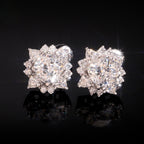 Moissanite Center Stone Flower Stud Earrings Screw Back - 925 Sterling Silver