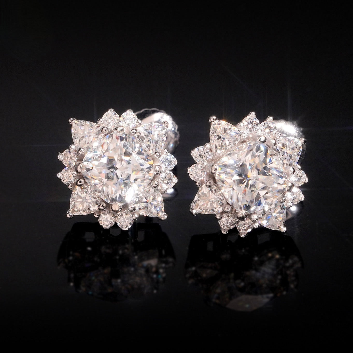 Moissanite Center Stone Flower Stud Earrings Screw Back - 925 Sterling Silver — product image 2