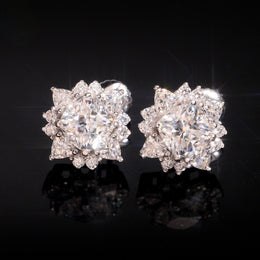 Moissanite Center Stone Flower Stud Earrings Screw Back - 925 Sterling Silver — product image 2
