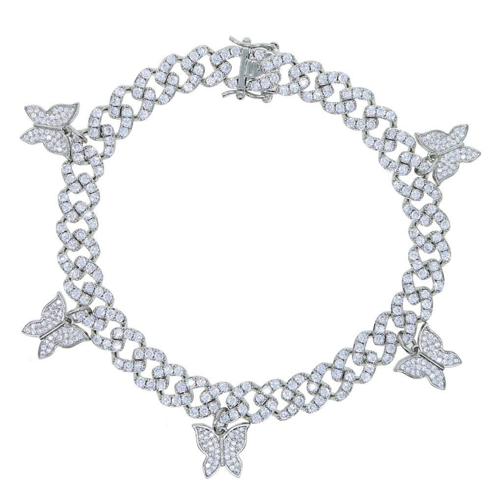 8mm Iced Butterfly Cuban Chain Bracelet