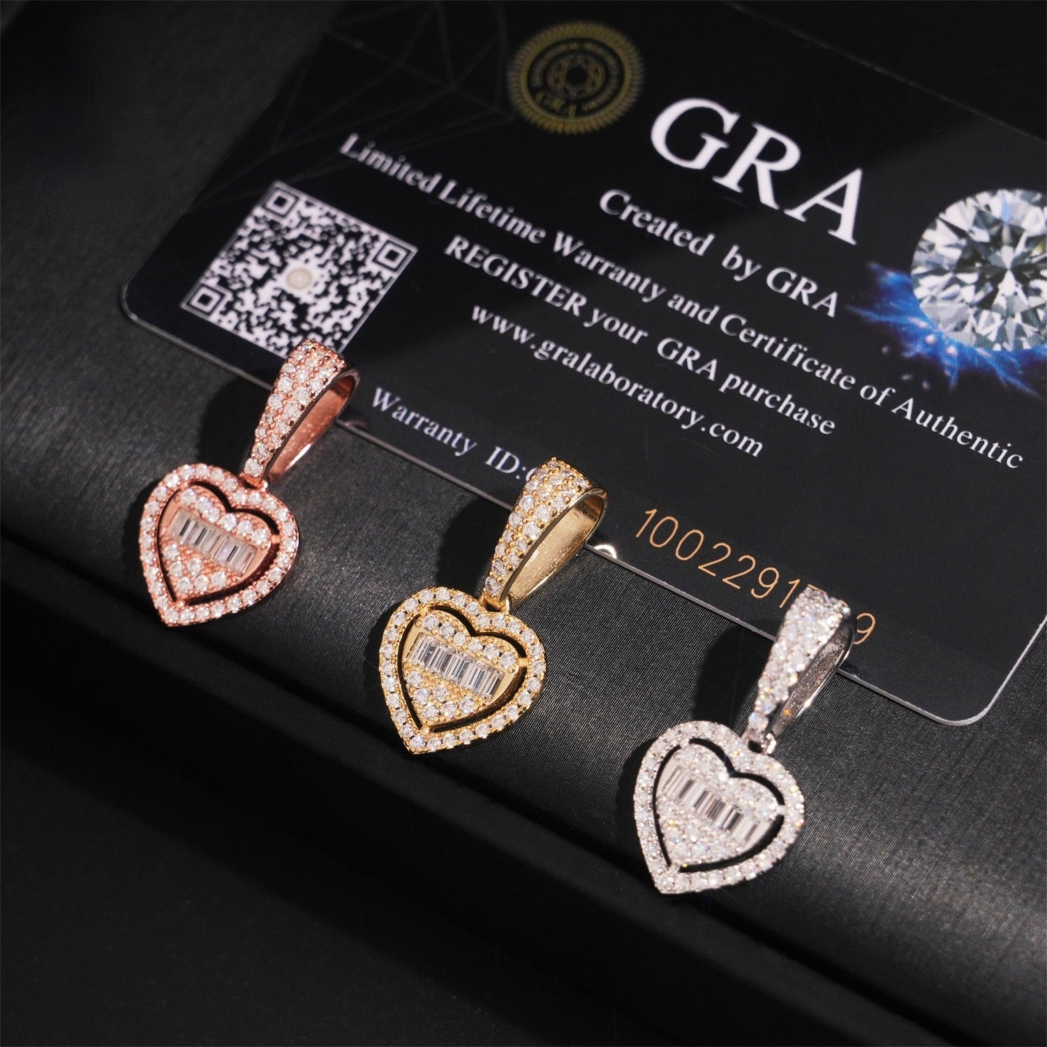 Moissanite heart pendant in silver, gold and rose gold finishes