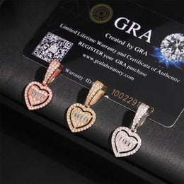 Moissanite heart pendant in silver, gold and rose gold finishes