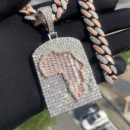 Iced Out Africa Map Pendant – Hip Hop CZ Diamond Africa Necklace- Miles Jewellery