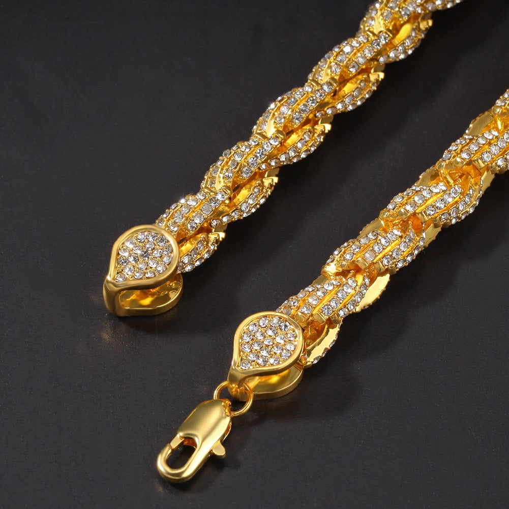 9mm Iced Twisted Rope Chain Necklace