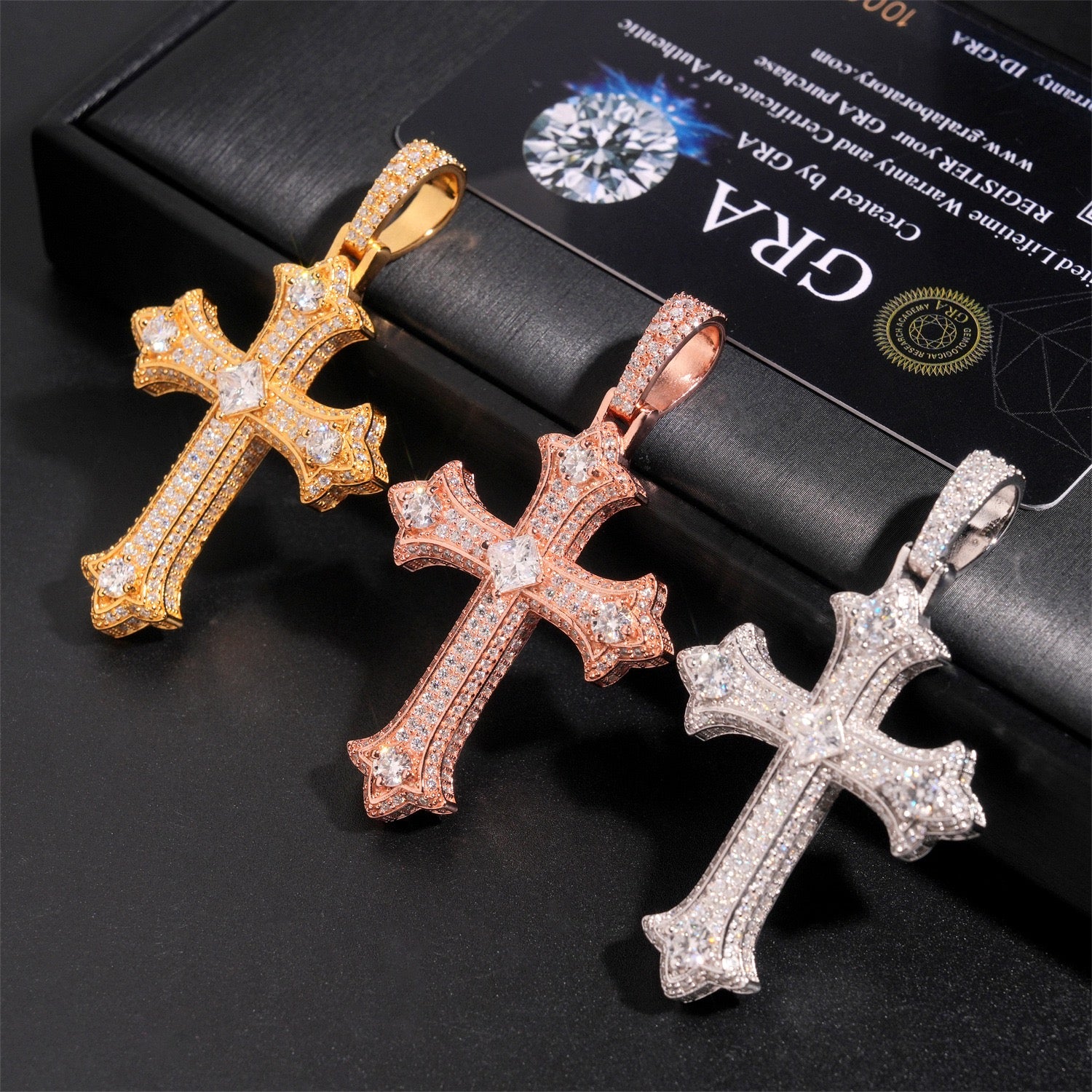 Moissanite Gothic Cross Pendant - 925 Silver Hip Hop Jewelry — product image 4