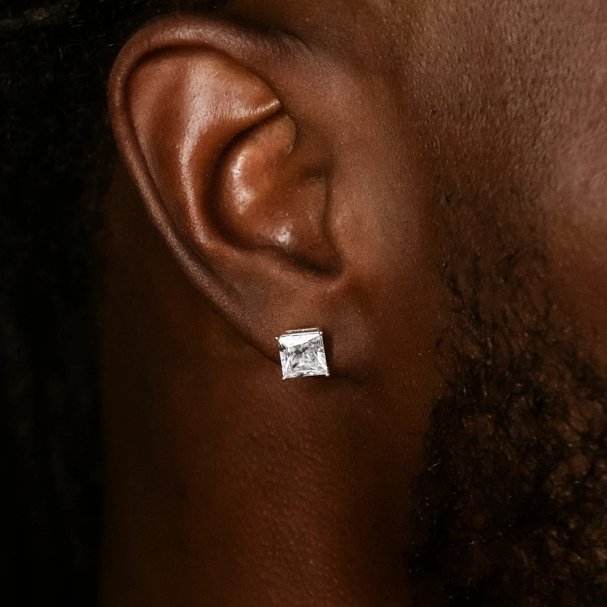 7mm Princess Cut Moissanite Stud Earrings in White Gold