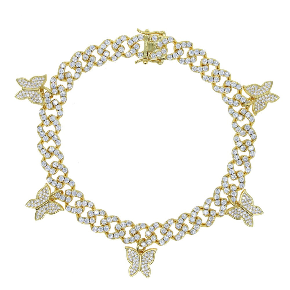 8mm Iced Butterfly Cuban Chain Bracelet