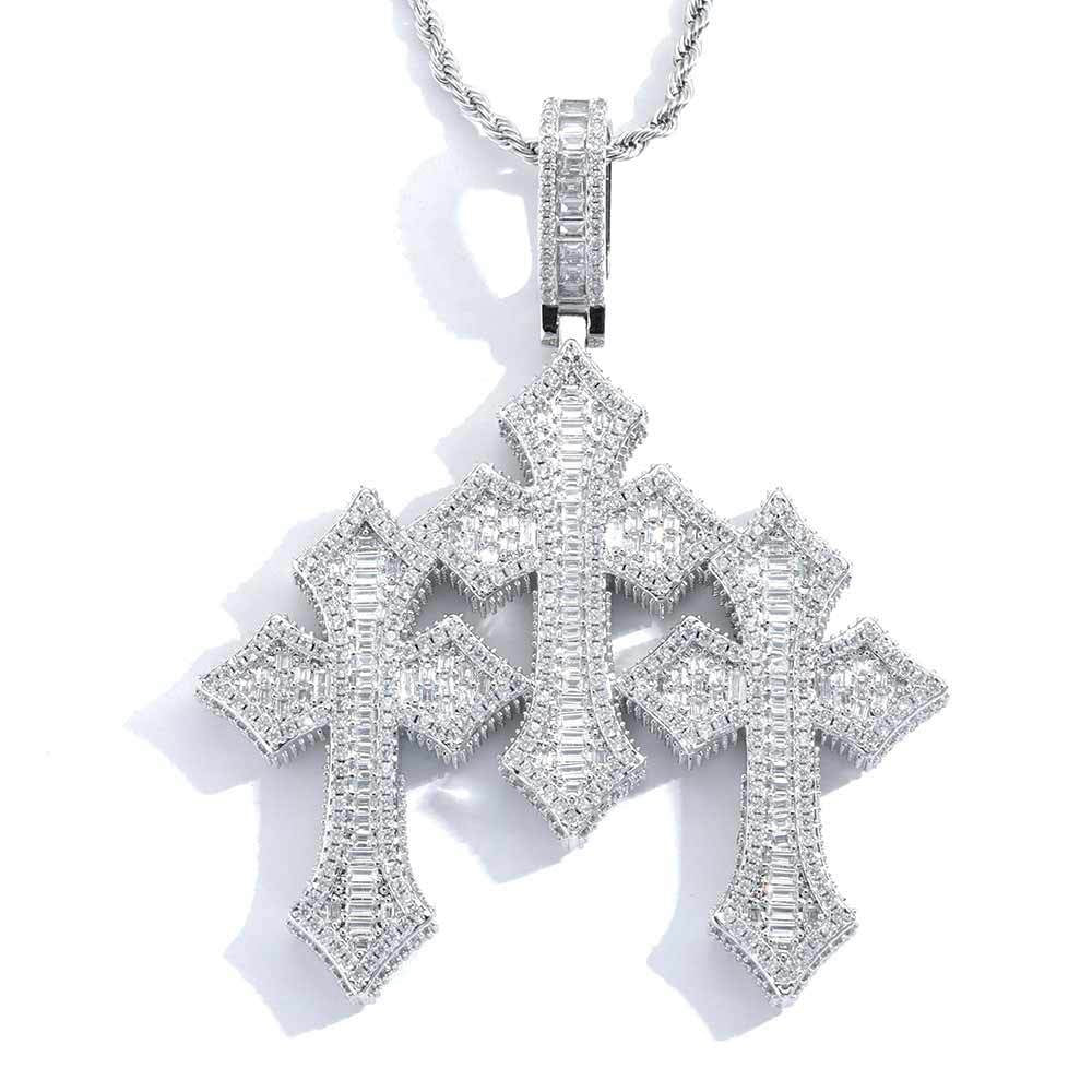 Iced Out 3 Cross Pendant- Miles Jewellery