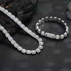 10/12mm Iced Out Halo Tennis Chain Silver - Hip Hop Necklace - Miles Jewellery