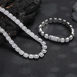 10/12mm Iced Out Halo Tennis Chain Silver - Hip Hop Necklace - Miles Jewellery