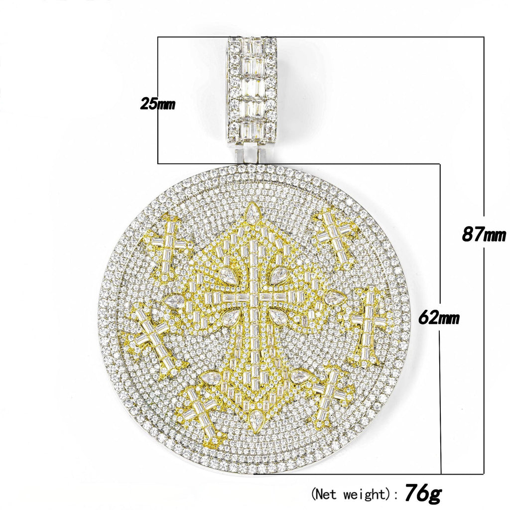 VVS Moissanite Imperial Cross Medallion Pendant - 925 Sterling Silver