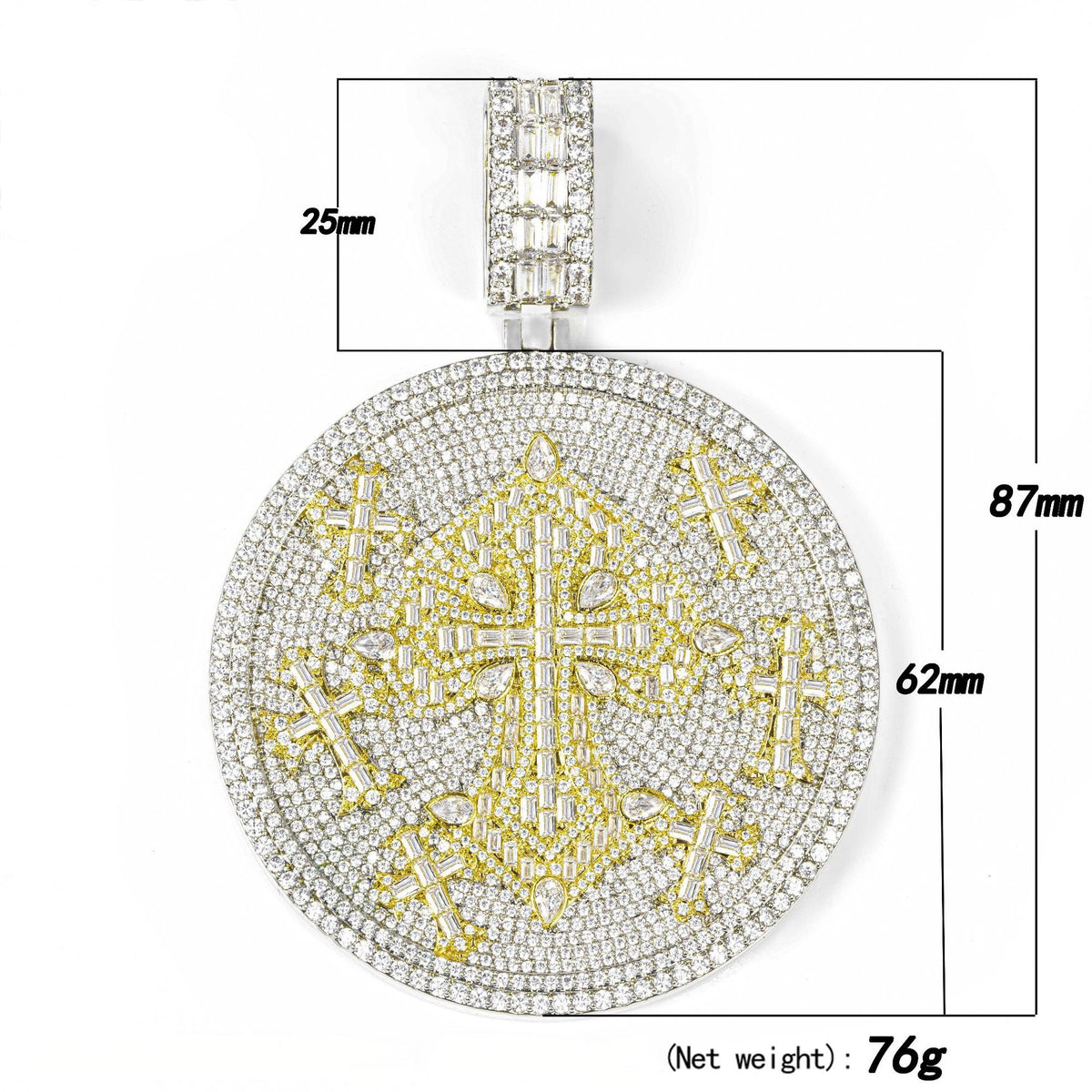 VVS Moissanite Imperial Cross Medallion Pendant - 925 Sterling Silver
