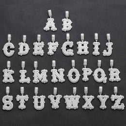 Silver-tone stone-set alphabet pendants arranged from A to Z