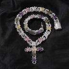 Iced Out Color Flower Cross Pendant Necklace