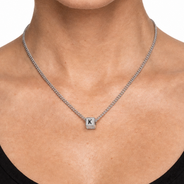 Silver letter K alphabet block pendant necklace