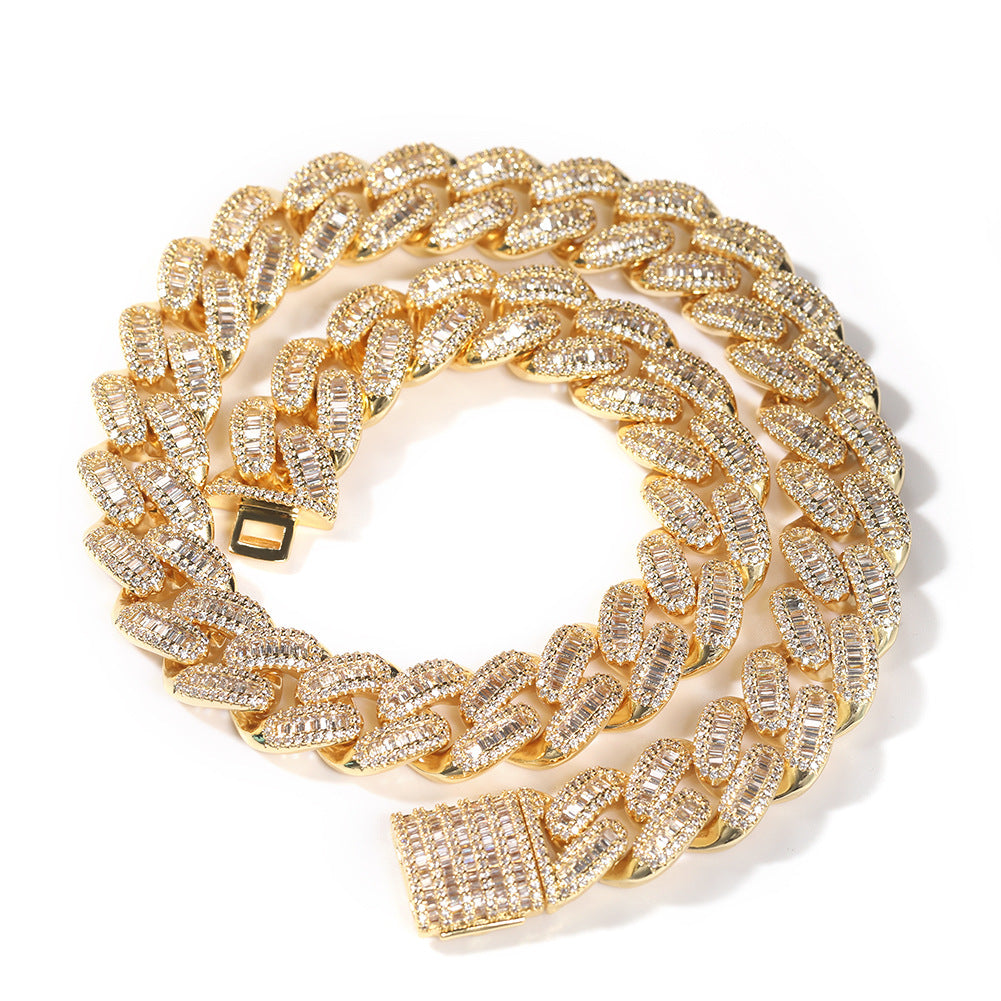15mm Baguette Iced Cuban Link Chain – CZ Diamond Miami Chain Necklace- Miles Jewellery