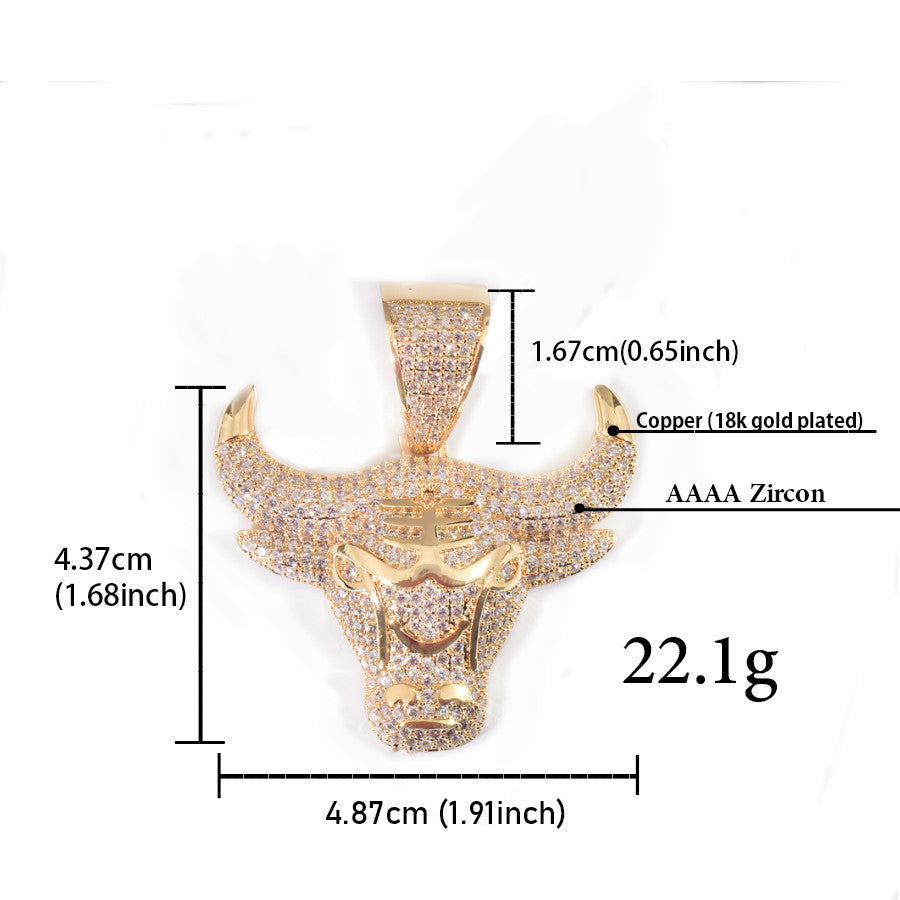 Iced Out Bull Head Pendant – Copper CZ- Miles Jewellery