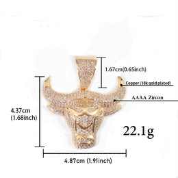 Iced Out Bull Head Pendant – Copper CZ- Miles Jewellery