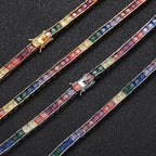 Iced Out Rainbow CZ Tennis Chain - 4mm Square Cut Necklace Hip Hop Jewelry- Miles Jewellery
