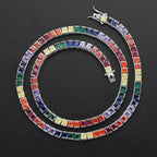 Iced Out Rainbow CZ Tennis Chain - 4mm Square Cut Necklace Hip Hop Jewelry- Miles Jewellery