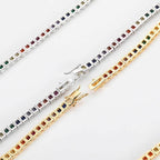 Iced Out Rainbow CZ Tennis Chain - 4mm Square Cut Necklace Hip Hop Jewelry- Miles Jewellery