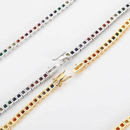 Iced Out Rainbow CZ Tennis Chain - 4mm Square Cut Necklace Hip Hop Jewelry- Miles Jewellery