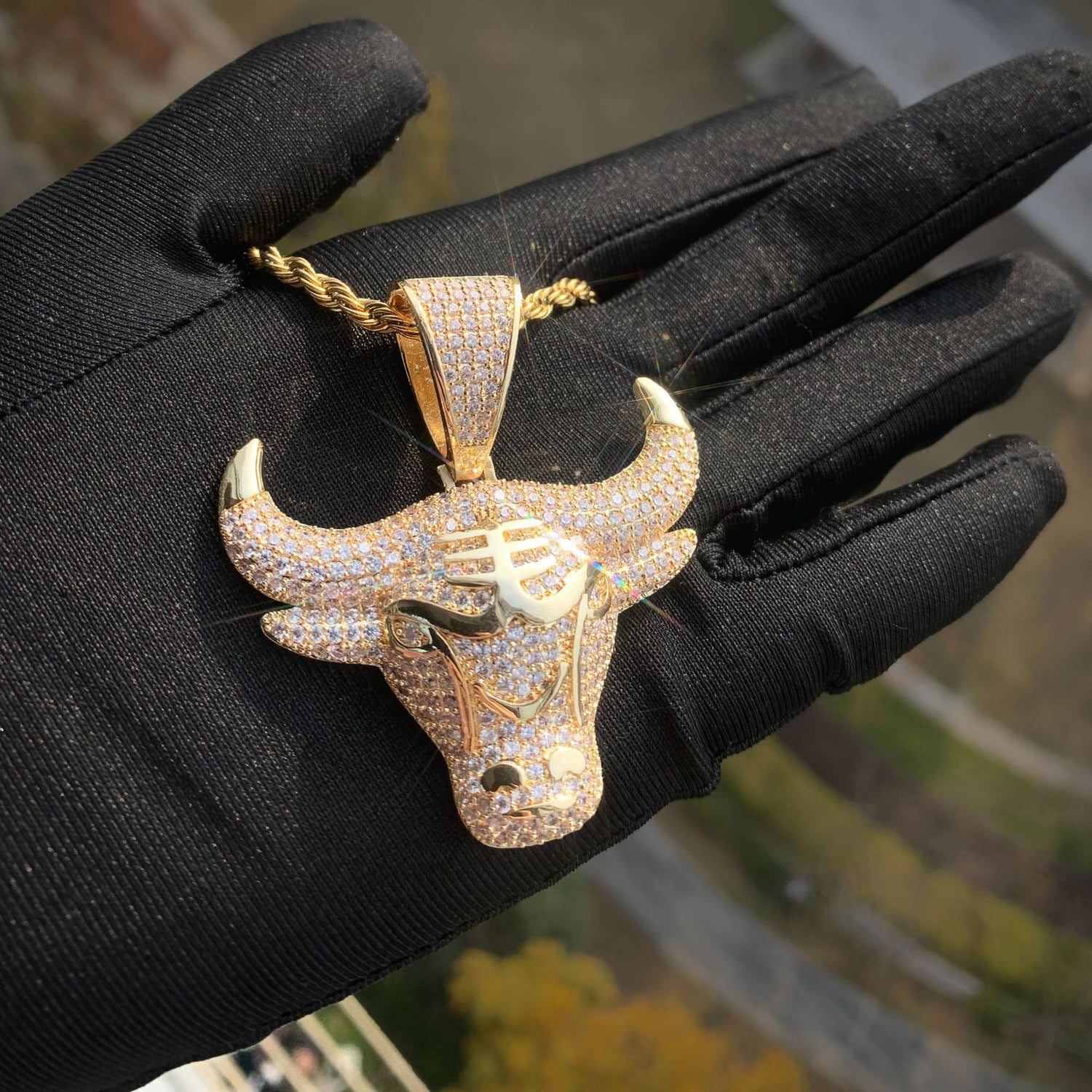 Iced Out Bull Head Pendant – Copper CZ- Miles Jewellery