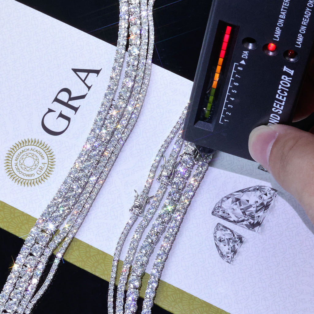 2-6.5mm Certified VVS1 D Moissanite Tennis Chain – 925 Sterling Silver Necklace- Miles Jewellery