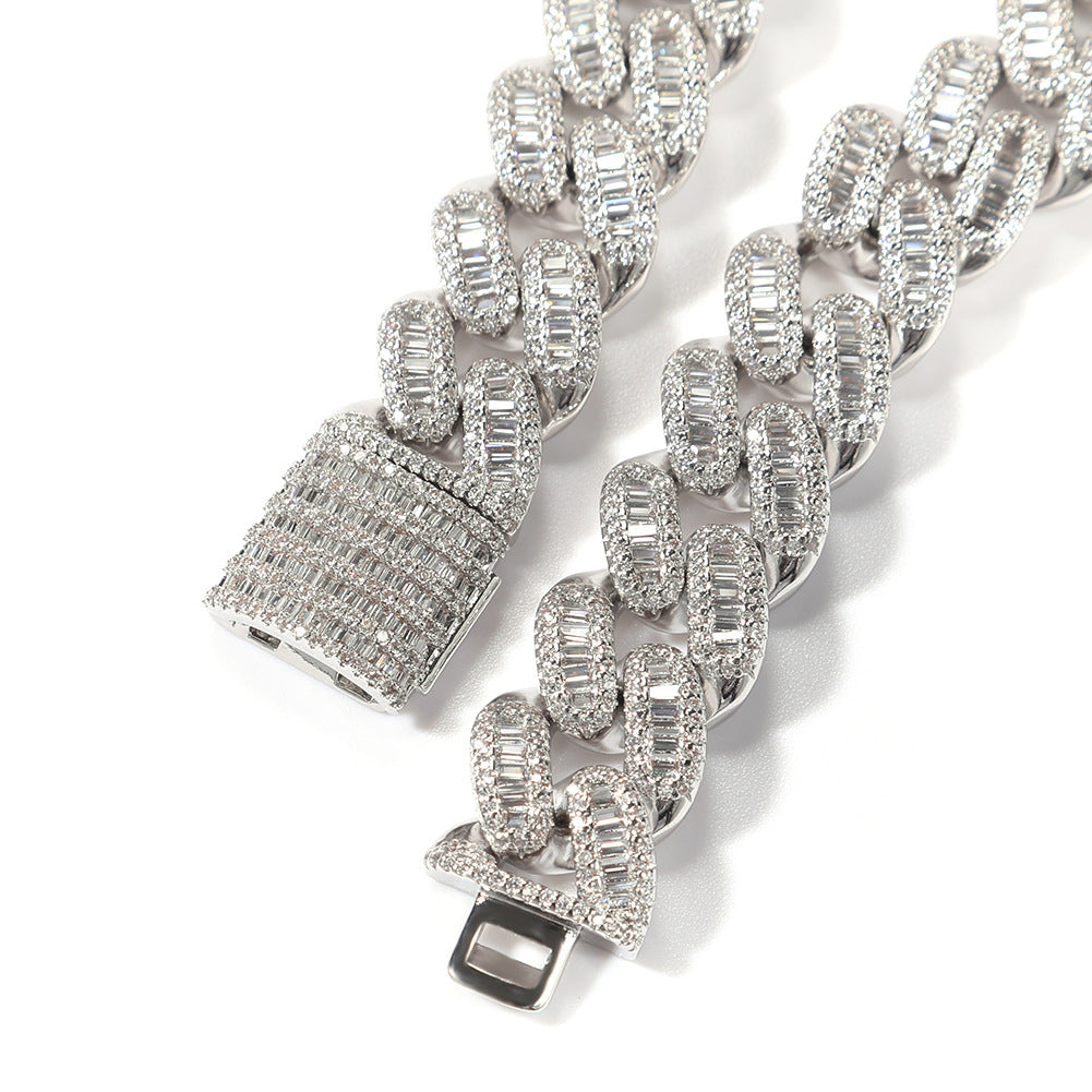 15mm Baguette Iced Cuban Link Chain – CZ Diamond Miami Chain Necklace- Miles Jewellery