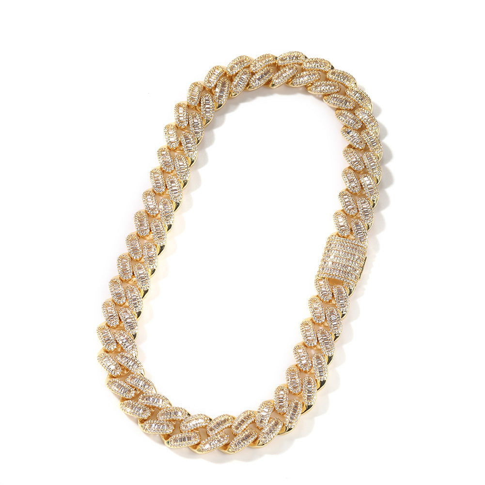 15mm Baguette Iced Cuban Link Chain – CZ Diamond Miami Chain Necklace- Miles Jewellery