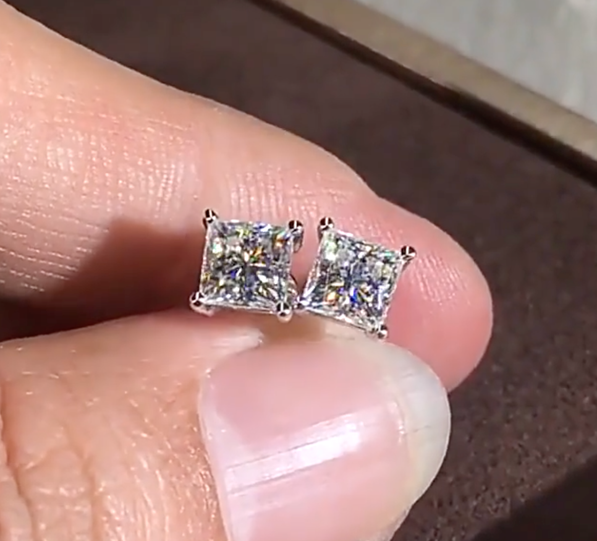 Princess Cut Moissanite Stud Earrings – Classic Square Diamond Look- Miles Jewellery