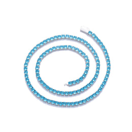 White-background product view of 4mm iced aqua blue CZ tennis chain necklace