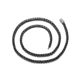 White-background product view of 4mm iced black CZ tennis chain necklace