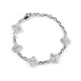 Clear-stone silver-tone four-leaf clover adjustable bracelet on white
