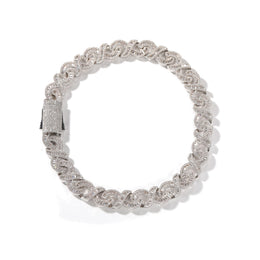 Silver 15mm baguette CZ infinity link bracelet on white