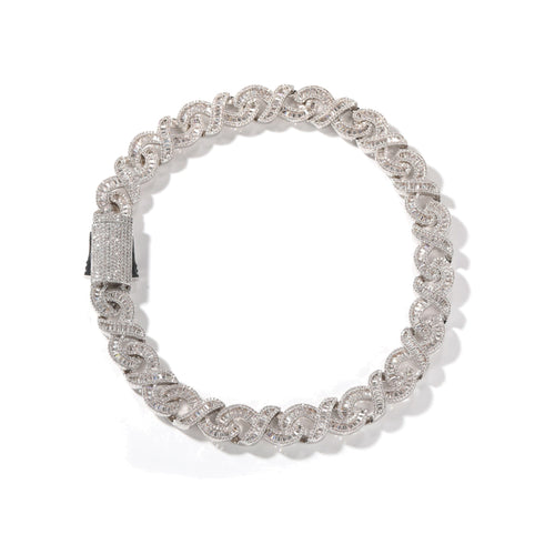 Silver 15mm baguette CZ infinity link bracelet on white