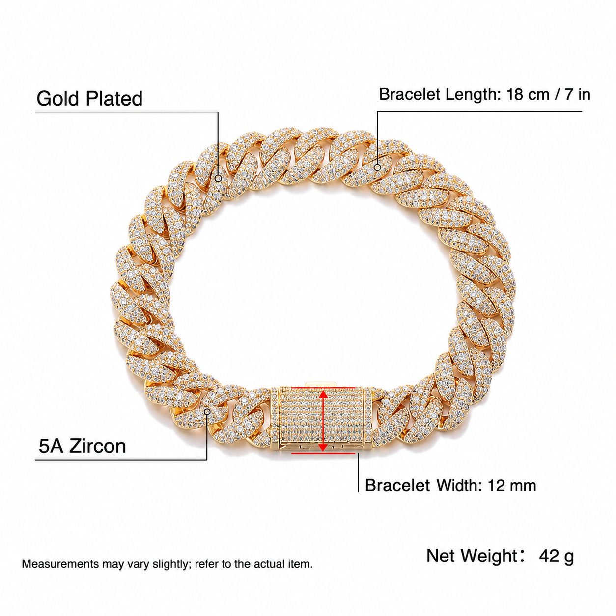 12mm by 7in Bubble Cuban bracelet English measurements