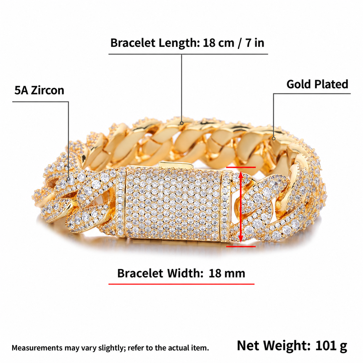 18mm by 7in Bubble Cuban bracelet English measurements