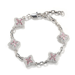 Silver-tone four-leaf clover bracelet link and stone detail