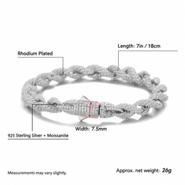 Rope bracelet diagram with 7in length, 7.5mm width and 26g net weight