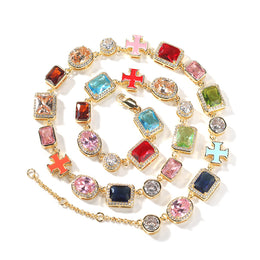 Iced out color gemstone chain in gold finish