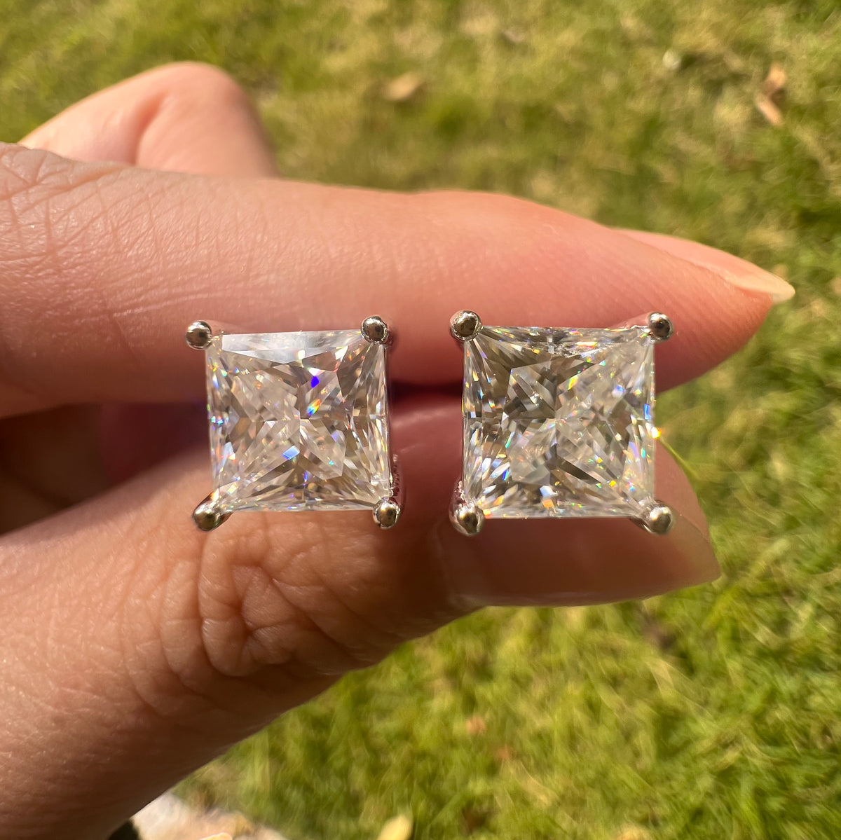 Princess Cut Moissanite Stud Earrings – Classic Square Diamond Look- Miles Jewellery