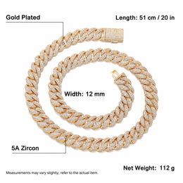 12mm by 20in Bubble Cuban chain English measurements